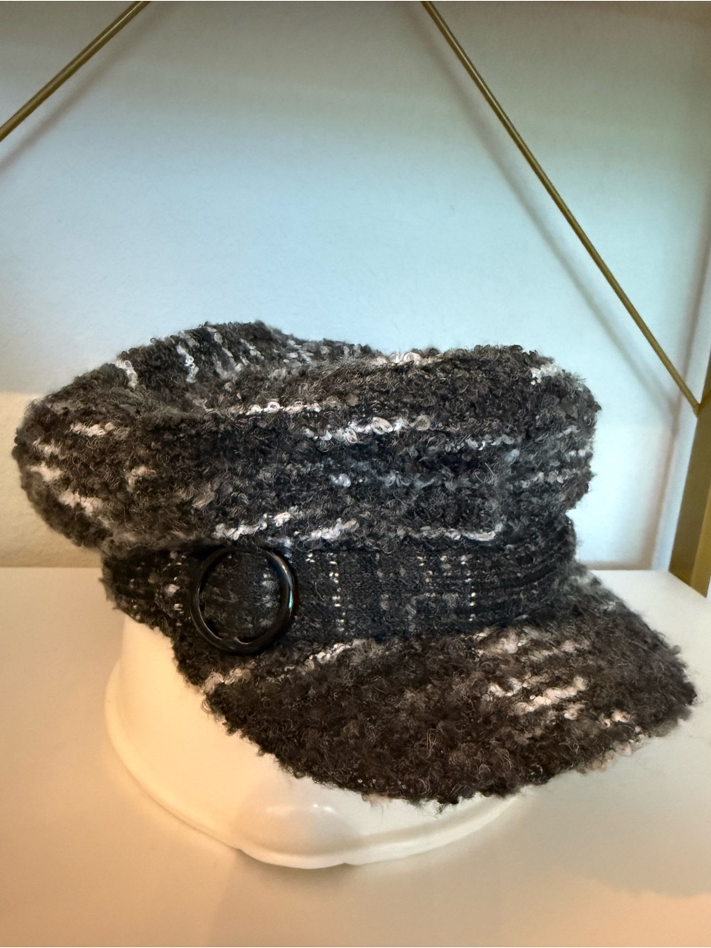 Nine West Charcoal Grey Bouclé Baker Boy Newsboy Cap Hat